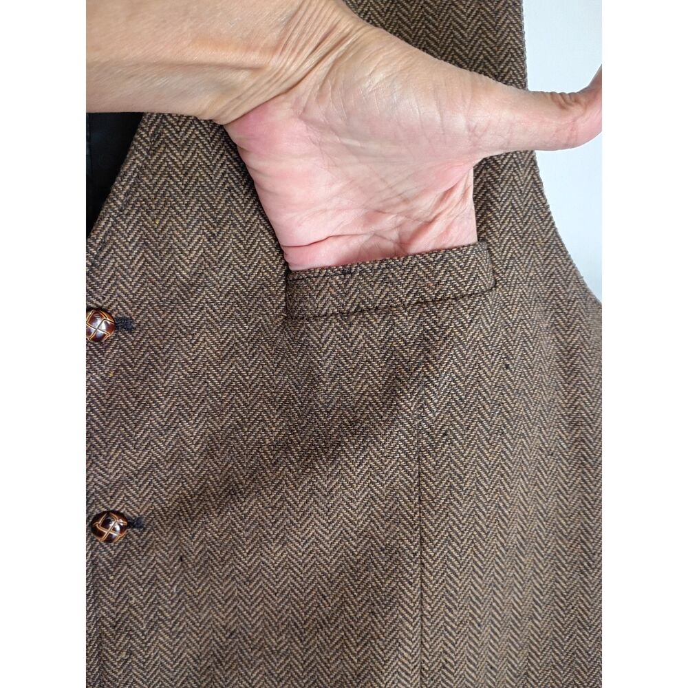 Vintage Men's Herringbone Vest Brown Sz 2XL Button Front V-Neck Fully Lined Wool - Picture 8 of 12